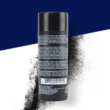 Back label of the Toppik hair fiber 27.5g bottle
