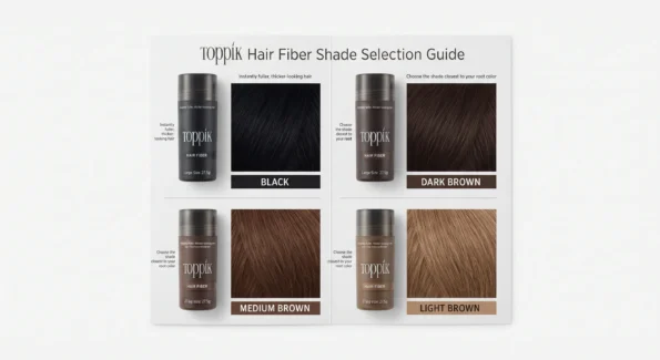 Toppik Hair Fiber shades including black dark brown medium brown and light brown
